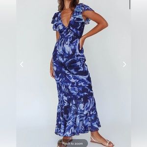 Blue Ruffle Maxi Dress Floral